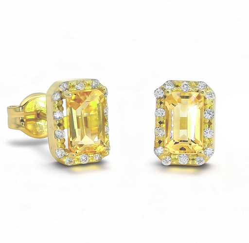 [00194C] PENDIENTES OCTOGONO 5x3 CITRINO SEMIPRECIOSO 7MM.PRESION