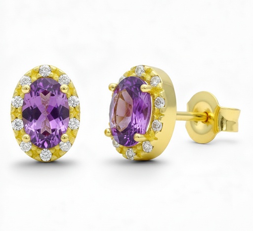 [00195AM] PENDIENTES OVAL 5x3 AMATISTA SEMIPRECIOSA 7MM.PRESION