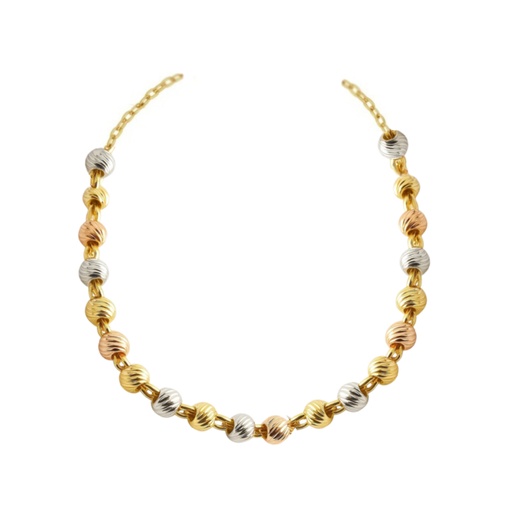 [9K0008] 1'5 MM TRI-COLOR 9 KARAT GOLD CARVED BALLS NECKLACE