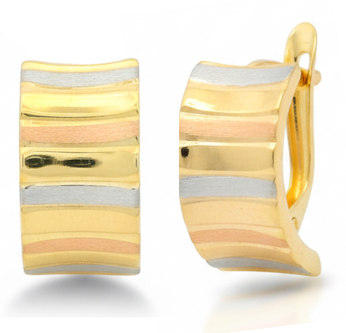 [9K0009] 13x7MM TRI-COLOR GOLD LEVERBACK EARRINGS