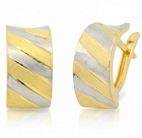 [9K0011] 13x7MM. TWO TONE GOLD LEVERBACK EARRINGS.9 KARAT