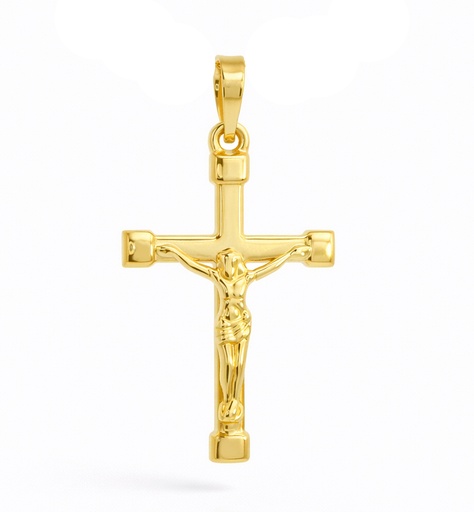[9K0013] CRUZ LISA CON CRISTO 26x17MM.9 KILATES