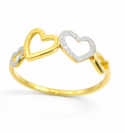 [9K0031] SORTIJA CORAZONES LISOS AMARILLOS Y RALLADOS BLANCOS.9KILATES