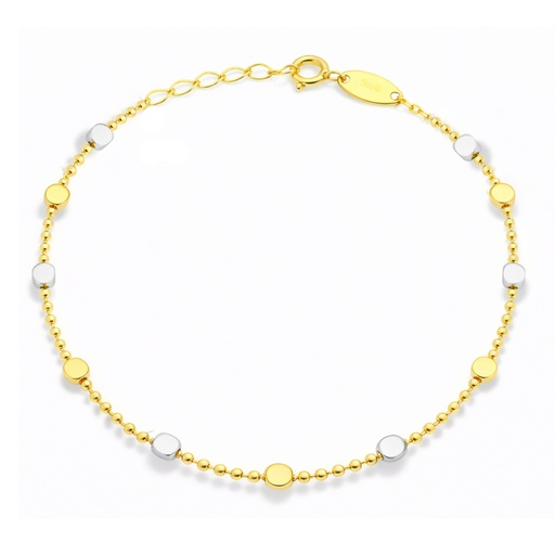 [9K0034PU] TWO TONE PLAIN BALLS BRACELET.17CM.9 KARAT