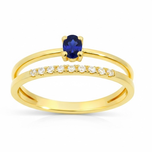 [9K0043Z] NANO SAPPHIRE AND CZ RING. 9 KARAT