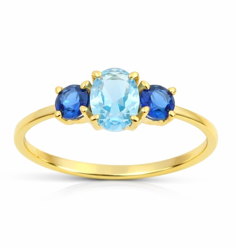 [9K0044A] OVAL AQUAMARINE CZ AND NANO SAPPHIRES.9 KARAT