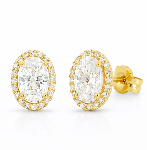[9K0045] 10MM OVAL CZ STUD EARRINGS. 9 KARAT