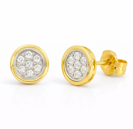 [9K0049] 9 KARAT TWO TONE GOLD ROUND STUD EARRINGS.PUSHBACK