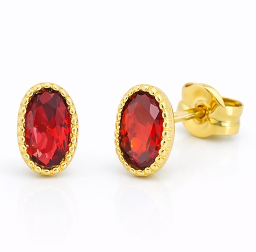 [9K0058R] 6x4MM NANO GARNET STUD EARRINGS.9 KARAT