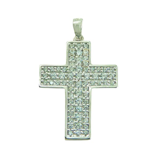 [5179] 25x15MM WHITE GOLD CROSS PENDANT WITH CZ.
