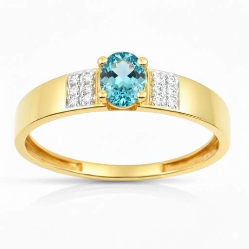[9K0066A] 5x4MM AQUAMARINE COLOR CZ TWO TONE GOLD RING.9 KARAT