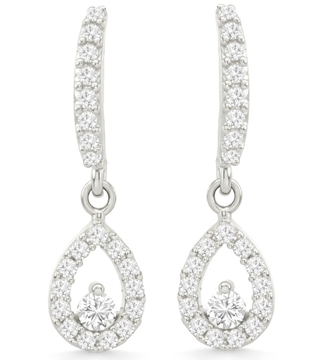 [00196B] PENDIENTES LARGOS ,PERA  CON CIRCONITAS.PRESION.18MM.ORO BLANCO