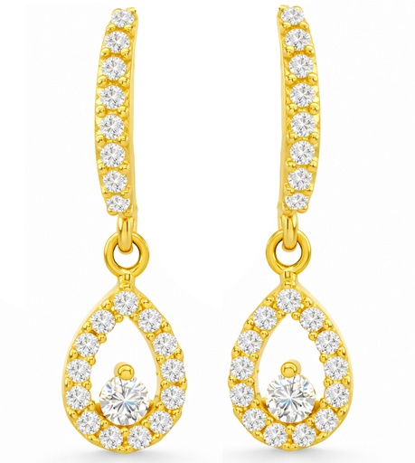 [9K00196] 9 KARAT GOLD DANGLING EARRINGS WITH CZ.18MM
