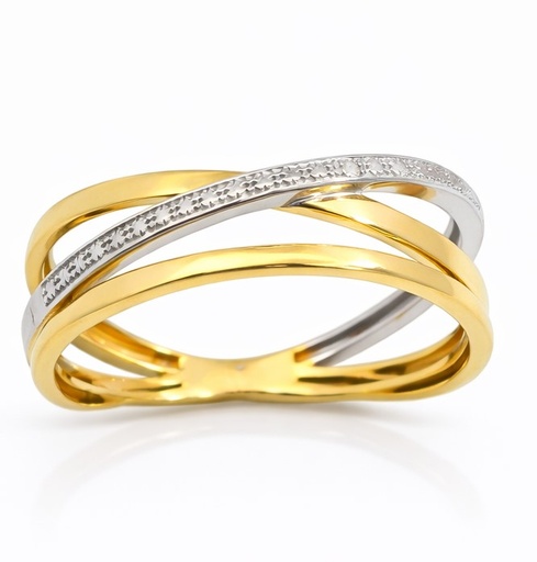 [9K0069] 9 KARAT TWO TONE GOLD RING WITH 1 DIAMOND.0.04CT