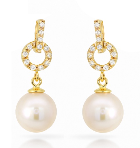 [9K0070] PENDIENTES CIRCONITAS Y PERLA CULTIVADA 7MM.9 KILATES