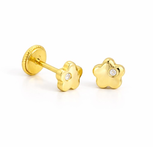 [00206] 5MM BABY FLOWER EARRINGS WITH CZ.SCREW BACK