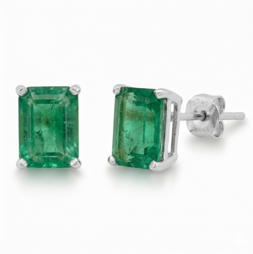 [3974EB] PENDIENTES ESMERALDA NATURAL 7x5MM.PRESION. ORO BLANCO