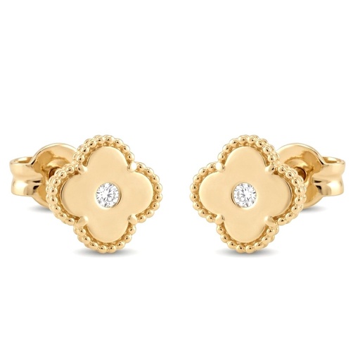 [9K0079] 5MM QUATREFOIL STUD EARRINGS.9 KARAT