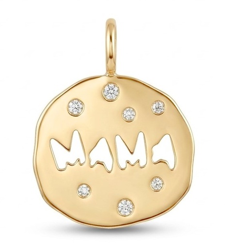 [9K00222] COLGANTE REDONDO IRREGULAR MAMA  CON CIRCONITAS.14x13MM 9KILATES