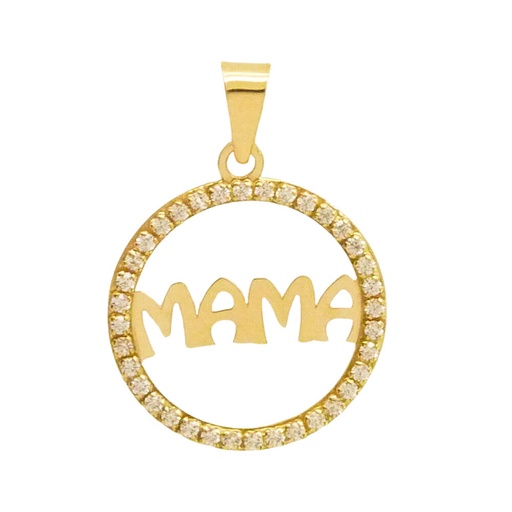 [9K5039] COLGANTE REDONDO MAMA CON CIRCONITAS.15MM 9KILATES