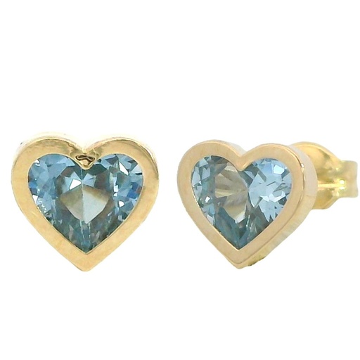 [9K5937A] PENDIENTES CORAZON 6MM PIEDRA COLOR AGUA MARINA 9 KILATES