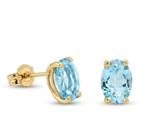 [00227A] 7x5MM BLUE TOPAZ STUD EARRINGS.PUSHBACK