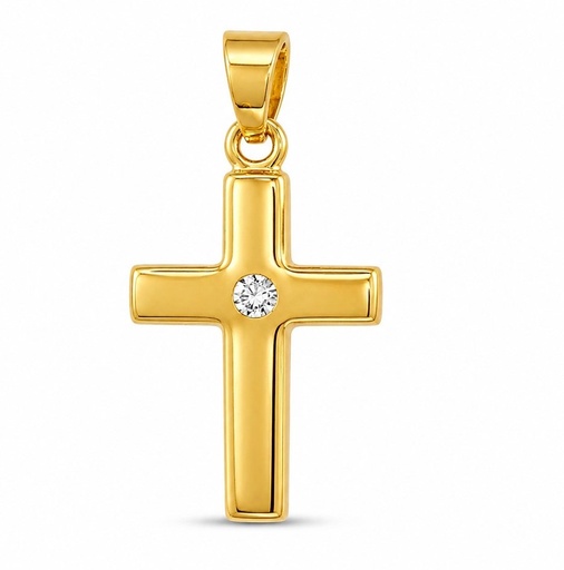 [9K0087] CRUZ LISA SIMN CRISTO PIEDRA .9 KILATES