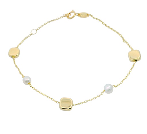 [9K0092PU] PULSERA CIRCONITAS BOLAS CUADRADO .9KILATES