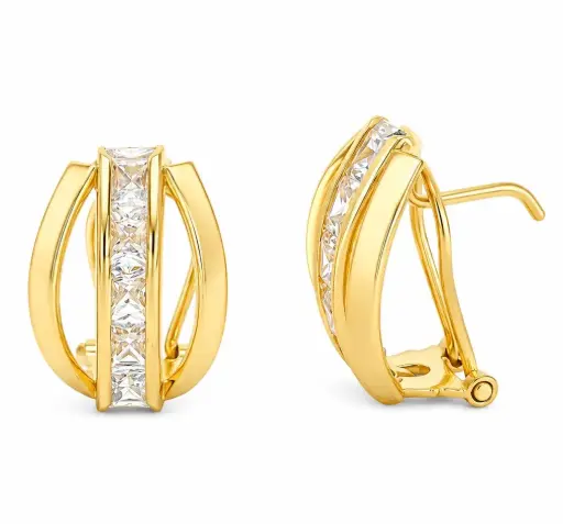 [3103] 14x10MM OMEGA BACK EARRINGS WITH CZ.