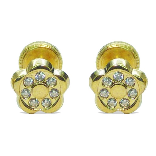 [3366] 6'5MM FLOWER STUD EARRINGS WITH CZ.SCREW BACK.