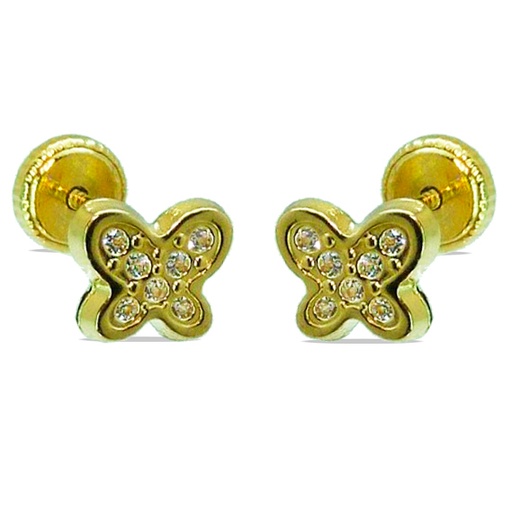 [3083] 6MM BUTTERFLY STUD EARRINGS WITH CZ.SCREW BACK.