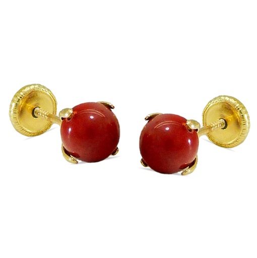 [7861C] 5MM CORAL COLOR BALLS EARRINGS.SCREW BACK.
