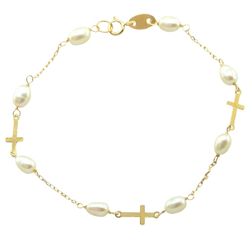 [9000/31] PULSERA COMUNION SIN CHAPA.PERLAS Y CRUCES.19CM. Perla Cultivada