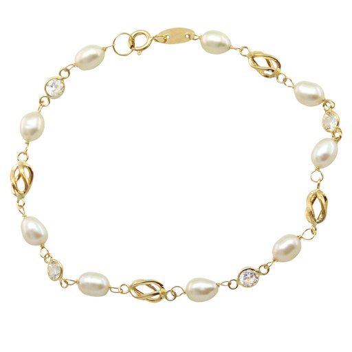 [9000/9] PULSERA COMUNION JAULA Y PERLAS PIEDRA SIN CHAPA. Perla Cultivada