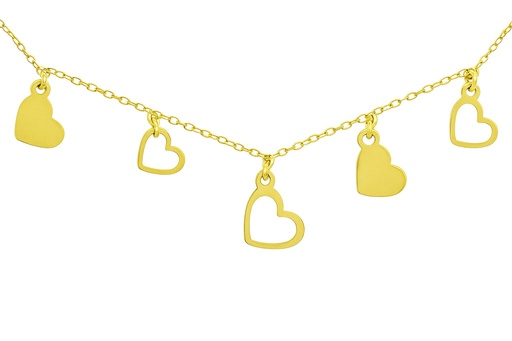 [4604] 6MM PLAIN AND FRETWORK HEART CHARMS NECKLACE.45CM CHAIN.