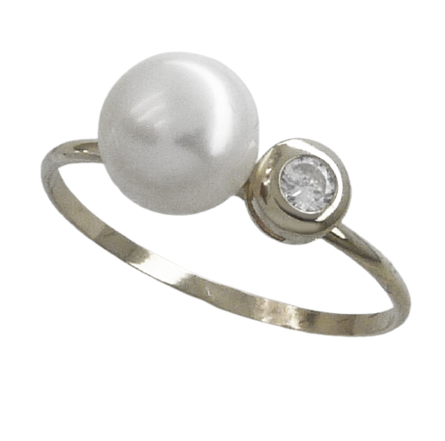 [2540/SB] SORTIJA COMUNION ORO BLANCO CHATON 3MM PERLA 7/7'5MM.