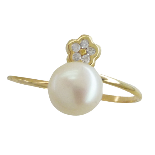[2389/S] 7MM  FRESHWATER PEARL AND FLOWER WITH CZ RING