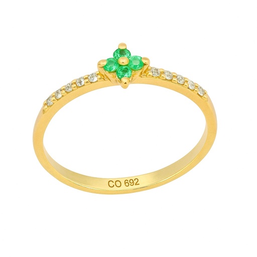 [B4166/SE] RING WITH 1'5MM EMERALDS AND 10 1MM DIAMONDS H-SI 0.07 TW.