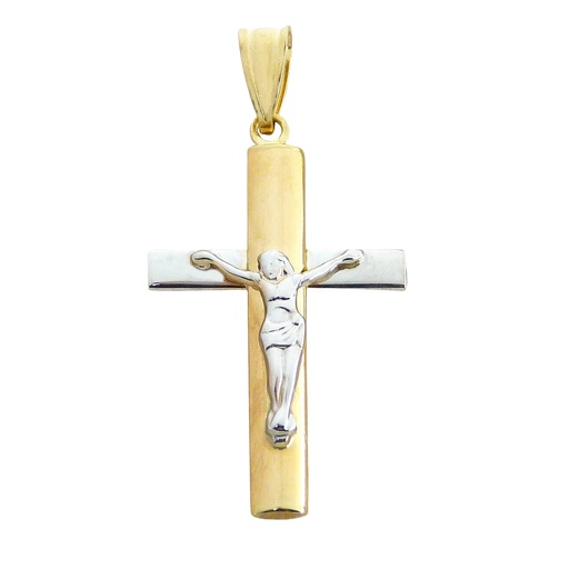 [4285] 30x18MM TWO TONE CRUCIFIX PENDANT.
