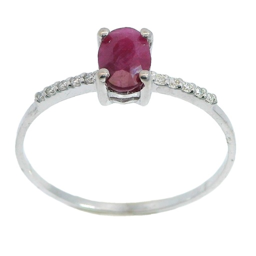 [B4154/SRB] 6x4MM OVAL RUBI AND DIAMOND RING. H-SI 0.07 CT TW