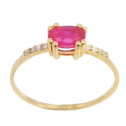 [B4159/SR] RING WITH 6x4MM OVAL RUBI  AND 1MM 8 DIAMONDS H-SI 0.05 CT TW