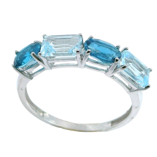 [4311/S] SORTIJA ORO BLANCO TOPACIO AZUL FINO Y TOPACIO LONDON BLUE