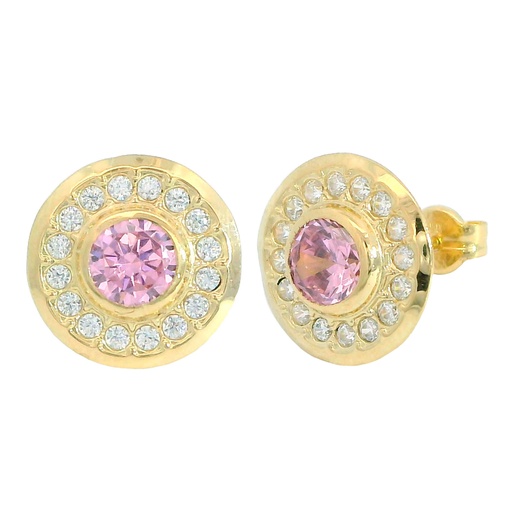 [3642R] 11MM ROUND EARRINGS WITH PINK CZ.