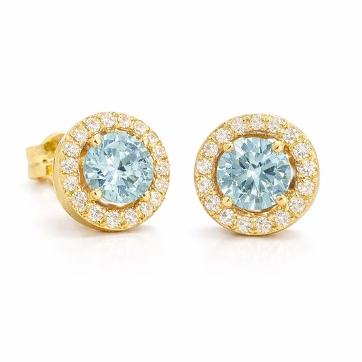 [5905A] 4MM AQUAMARINE COLOR CZ EARRINGS.TOTAL SIZE 7MM.