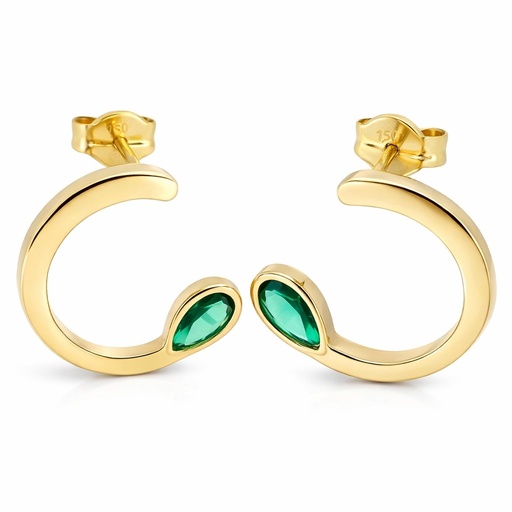 [5910E] 12MM HALF CIRCLE EARRINGS WITH EMERALD COLOR STONE.