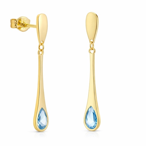 [5911A] PENDIENTES LARGOS 24MM LISO CON 1 PIEDRA EN COLOR AGUA MARINA