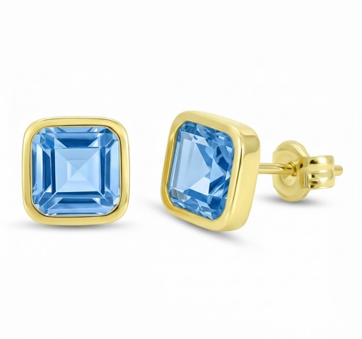[5912A] PENDIENTES CUADRADOS 6x6 MM PIEDRA COLOR AGUA MARINA