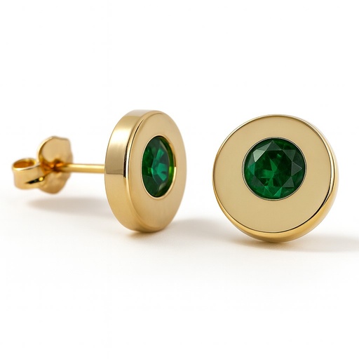 [5620E] NANO EMERALD ROUND STUD EARRINGS.BUTTERFLY CLASP.