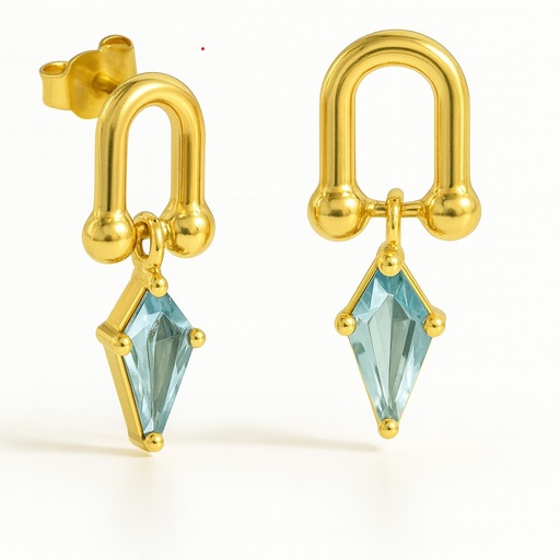 [5942A] PENDIENTES ESLABON COMETA PIEDRA COLOR AGUAMARINA DE 7x4MM.11MM.