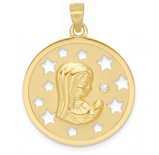 [5945] MEDALLA VIRGEN NIÑA CALADA CON ESTRELLAS 18 MM.